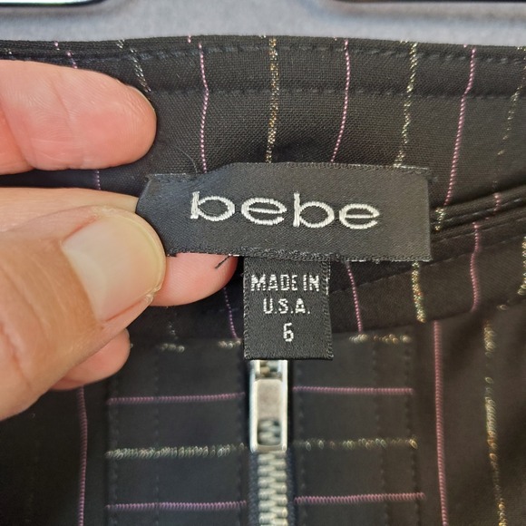 BEBE Y2K Black Pink Pinstripe Pencil Skirt Exposed Zippers Women's Size 6 - Picture 8 of 14